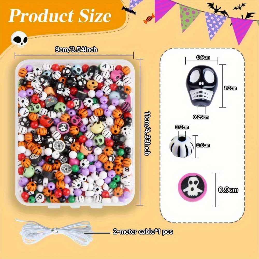 1box Halloween Beads Kits. Skull, Pumpkin, Acrylic Charms Beads for Jewelry Making. DIY Bracelet, Necklace. Handmade Accessories