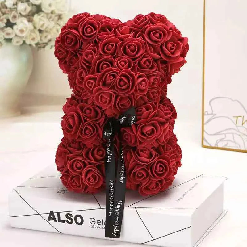 25cm Artificial Teddy Rose Flower Bear with Box. Romantic Valentines Day Gift, Girlfriend,  Anniversary, Wedding Party, Supplies