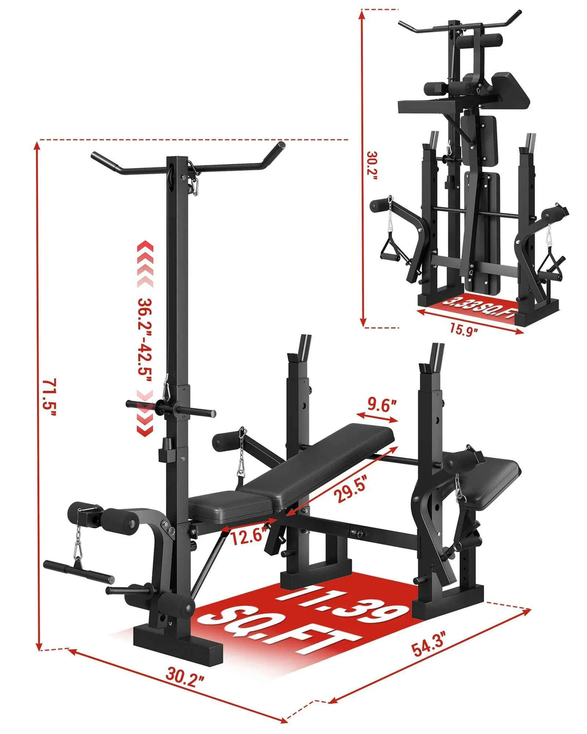 Adjustable 4-in-1 Weight Bench Set with Leg Developer, Barbell Rack, Butterfly Arm Preacher, Foldable