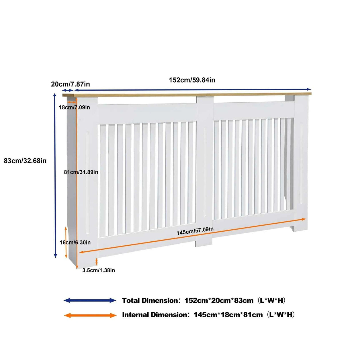 Modern Radiator Cover.  Decorative Heater Protector. Wall Vertical Slat Grill Shelf with MDF Wood Top