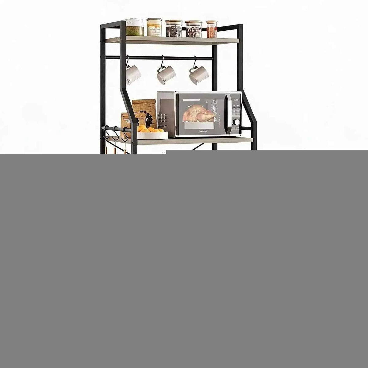 5 Tier Kitchen Bakers Rack with Microwave Stand. Freestanding Storage Shelf with Wire Baskets. Hooks,  Industrial Style Organizer