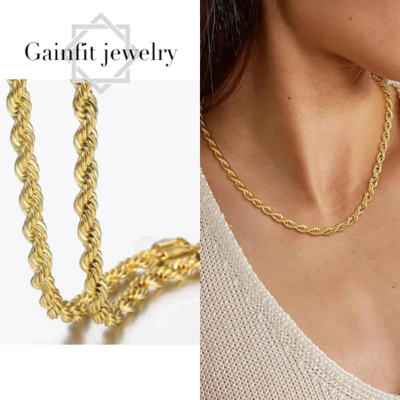 Gainfit Jewelry Gold Rope Chain Necklace for Women, 18K Gold Plated Twisted Chain Stainless Steel Dainty Choker Necklace