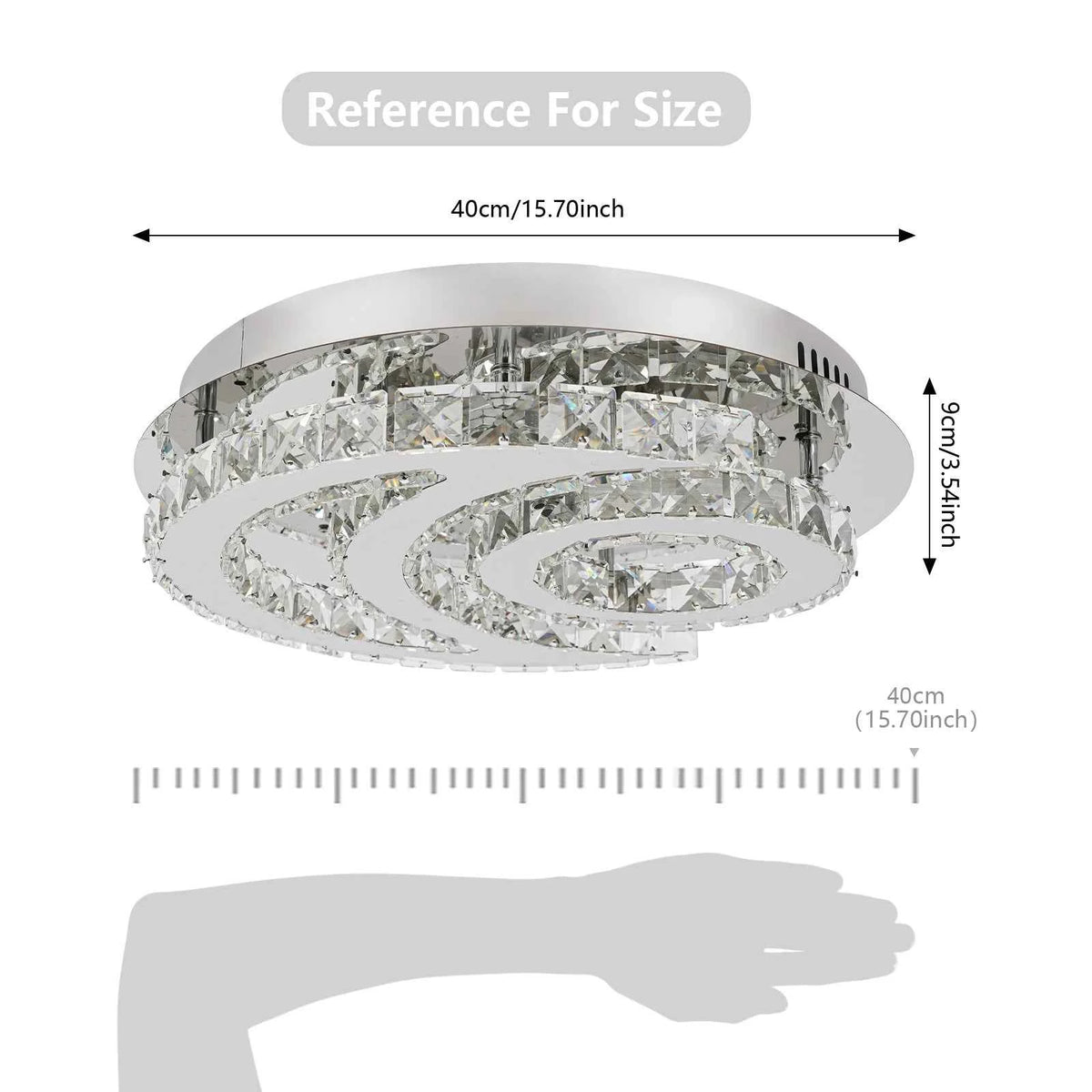 Modern Moon Shaped Ceiling Light, LED Crystal Flush Mount Chandelier.