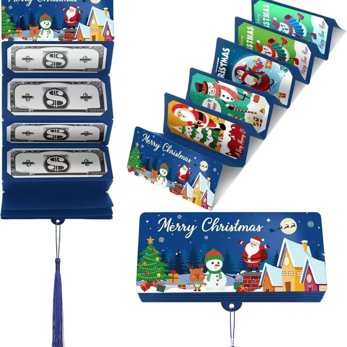 Red/ Green / Blue,  3PCS per pack, Christmas cash bags or creative gift Christmas cards, creative gift with tassels, a gift that can hold 10 bills for games and lucky draws, suitable for parties, creative Christmas gifts
