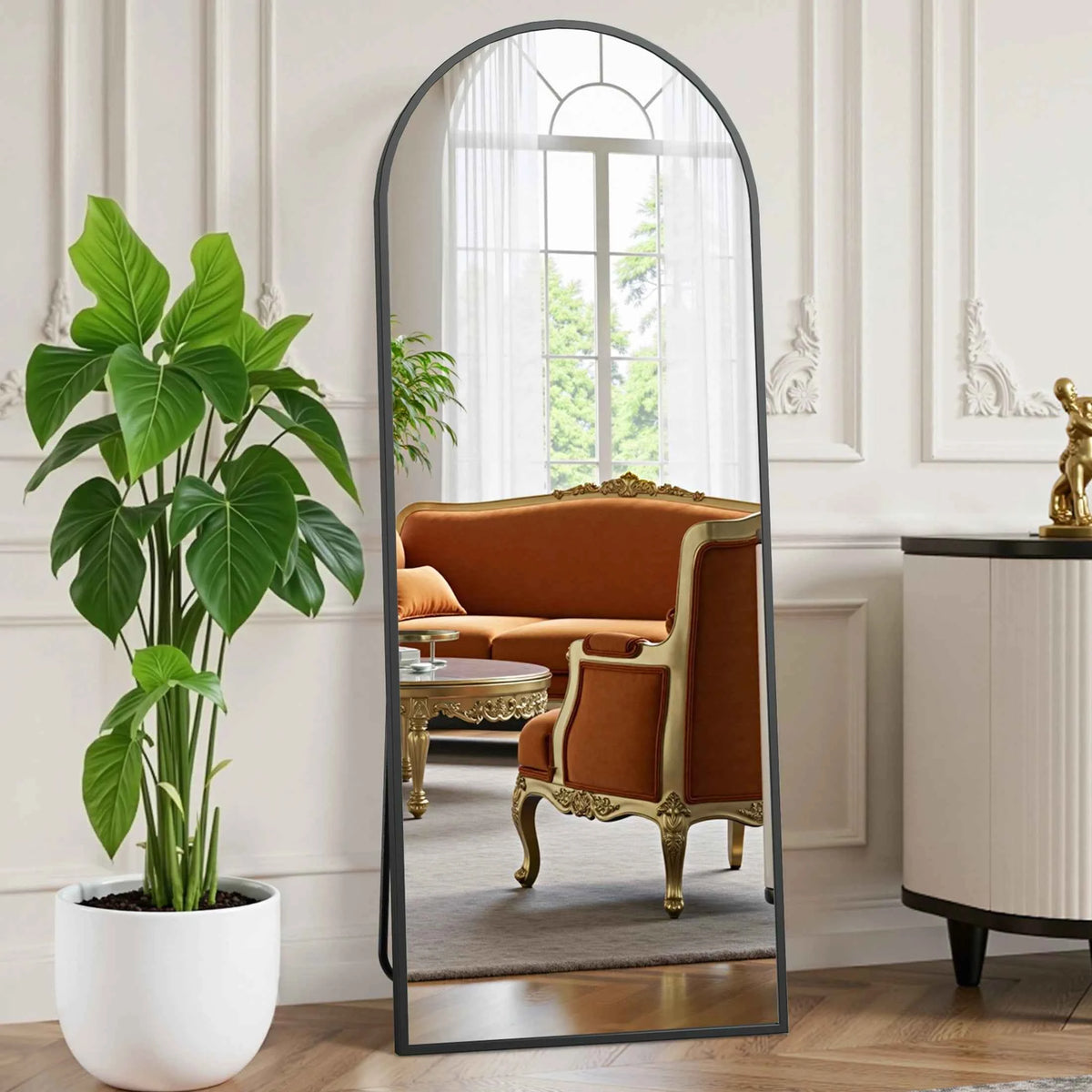 JHK Full Length Mirror with Stand., Tempered Glass, Aluminum Frame for Hanging or Leaning. Full Body.