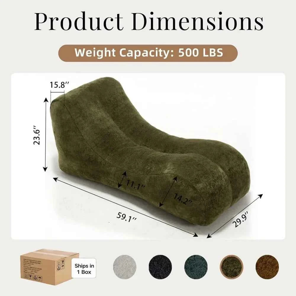 Curved Back Upholstered Recliner, Modern Bean Bag Sofa Lounger, Comfortable Lazy Chair for Bedroom, Apartment