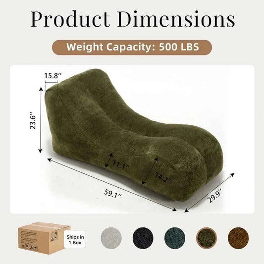 Curved Back Upholstered Recliner, Modern Bean Bag Sofa Lounger, Comfortable Lazy Chair for Bedroom, Apartment