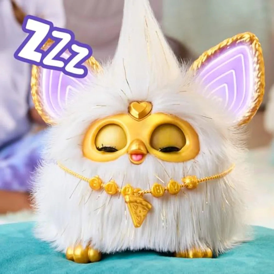 Interactive plush toy for kids 6+,  with gold glam fur ,white voice-activated with English and Furbish speech