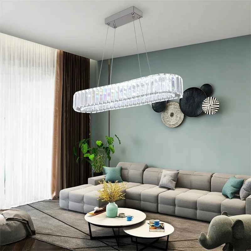 Indoor K9 Crystal Oval Ring Lamp. Luxury Interior Decoration. Led Chandelier. Hanging Lighting.