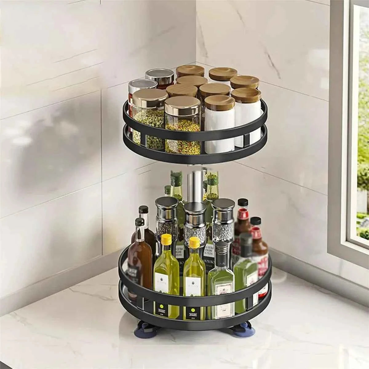360°Rotatable Spice Storage Turntable Kitchen Organizer Rack Multifunctional Kitchen Accessories For Seasoning Countertop Storag