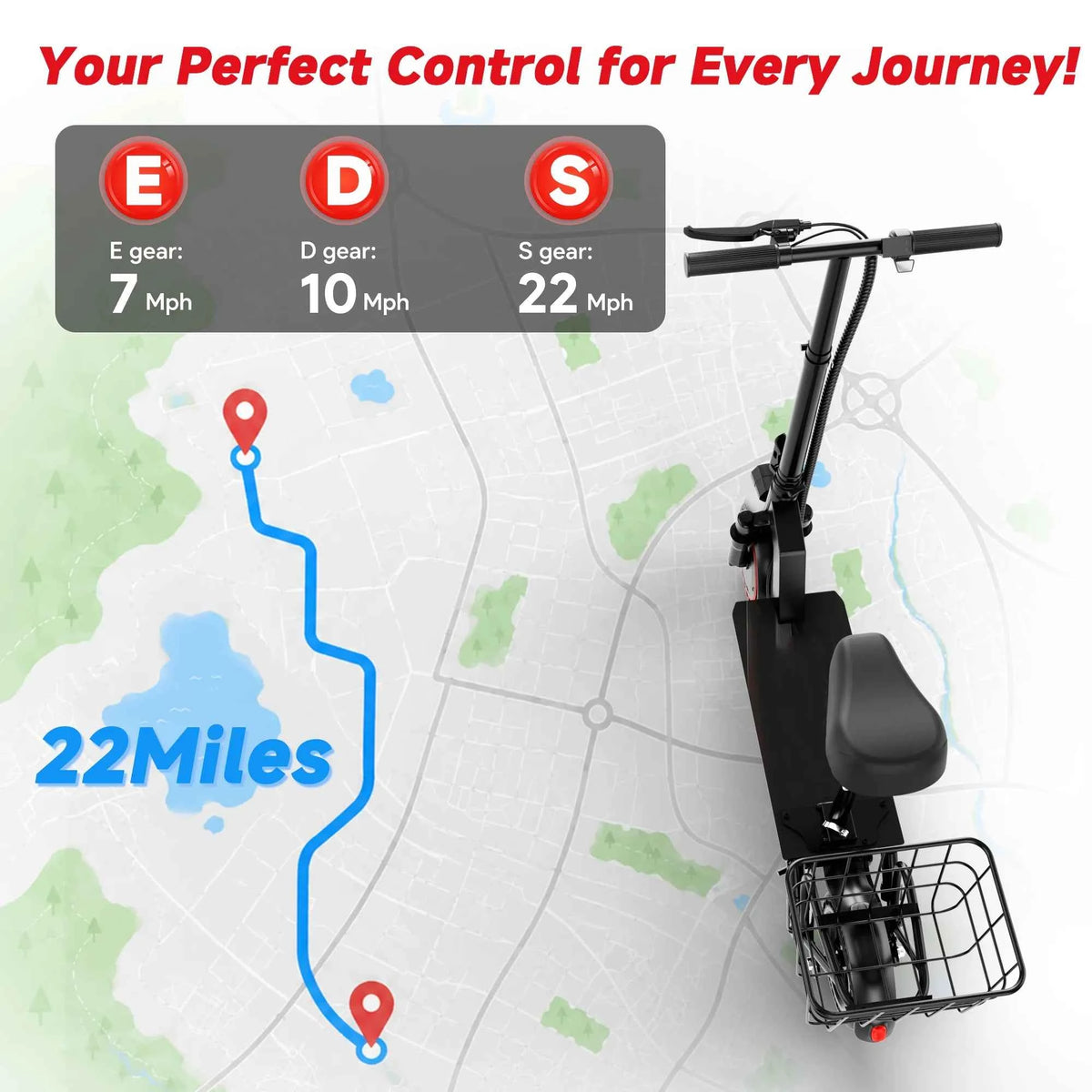 2026 New 500W 10inch Solid Tire Electric Bicycle with Basket, 7.8AH Battery, 22Miles Max Range, 22MPH Max Speed, Dural Shock Absorption, Foldable Adult E-bike