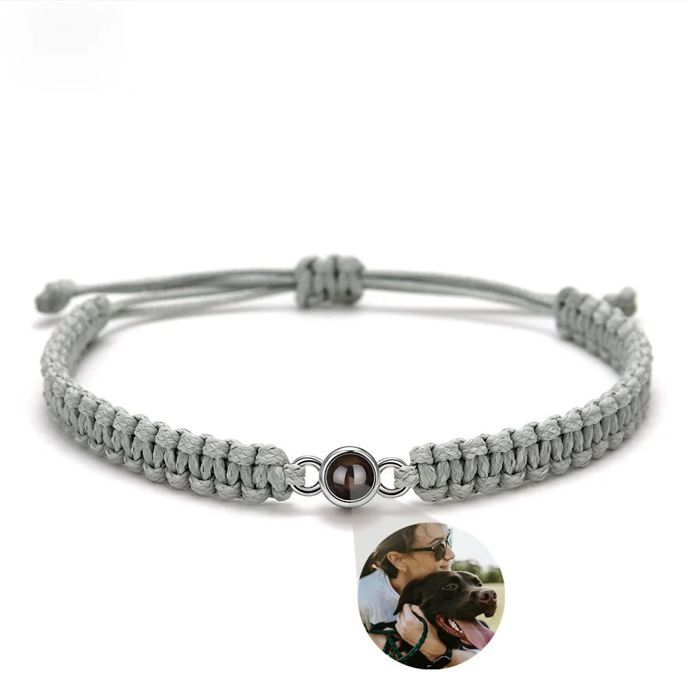 Custom Photo Projection Bracelet, Adjustable Woven Titanium Steel Pendant. DIY Picture Bracelet Jewelry. Valentine's Day Gift
