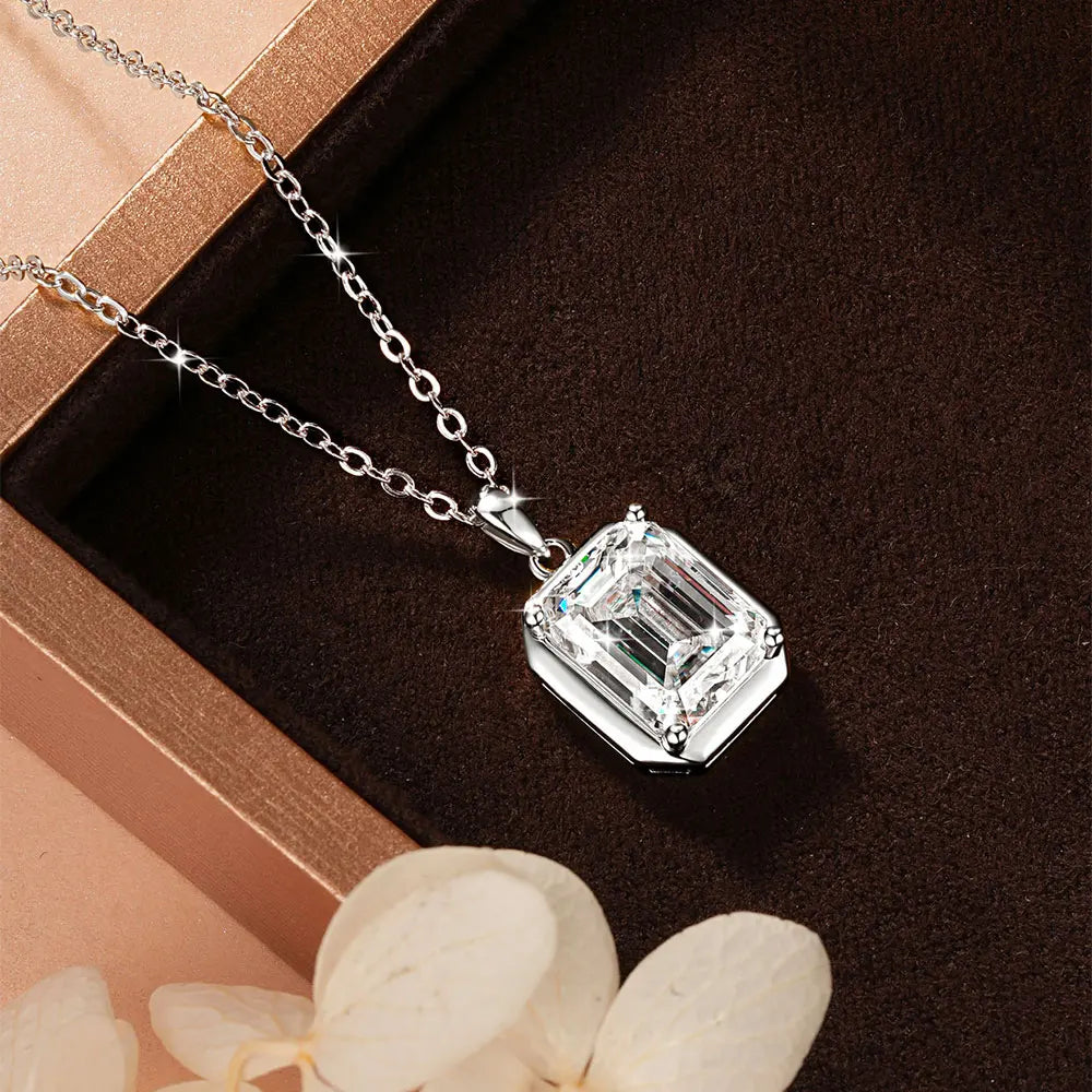 OXTAO Minimalist Moissanite Solitaire Pendant Necklace, Emerald Cut D VVS1 for Women, 14K Gold Filled Charm Necklace