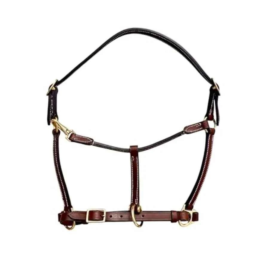 Everyday Turnout Halter for Horses: Handmade 3/4 Wide Vegetable-Tanned Leather, Solid Brass Hardware. Hand Machine Stitched. Natural
