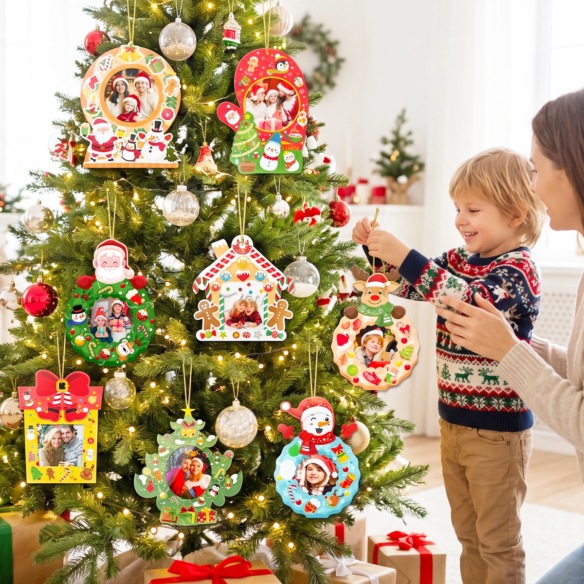 32 Pcs Christmas Photo Decorations + 32 Pcs Christmas DIY Stickers that are Christmas Themes. Stickers for Christmas Party Decorations or Christmas Eve Party Supplies