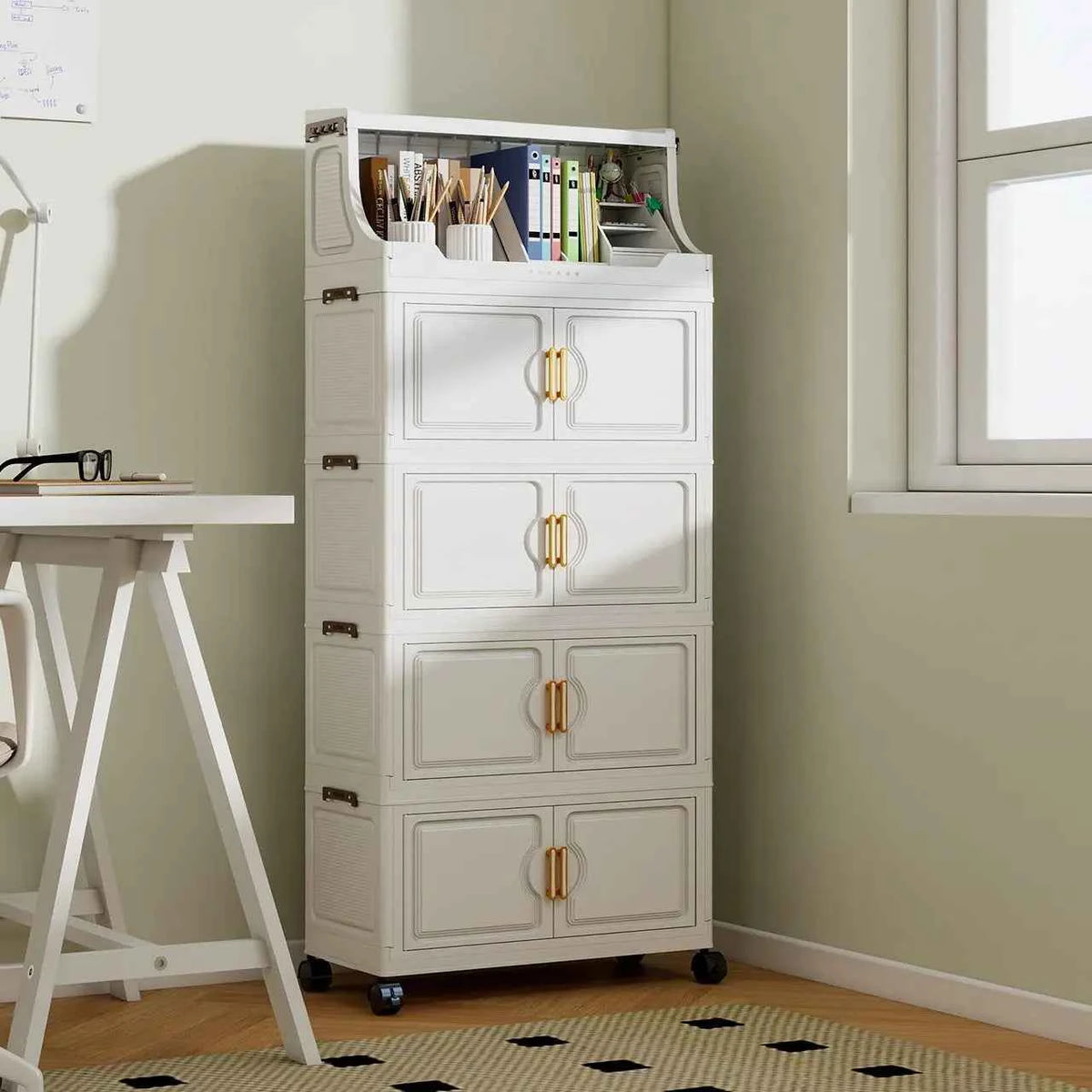 Multi-layer Storage Rack. Plastic Stand. Foldable Floor-standing Cabinet.