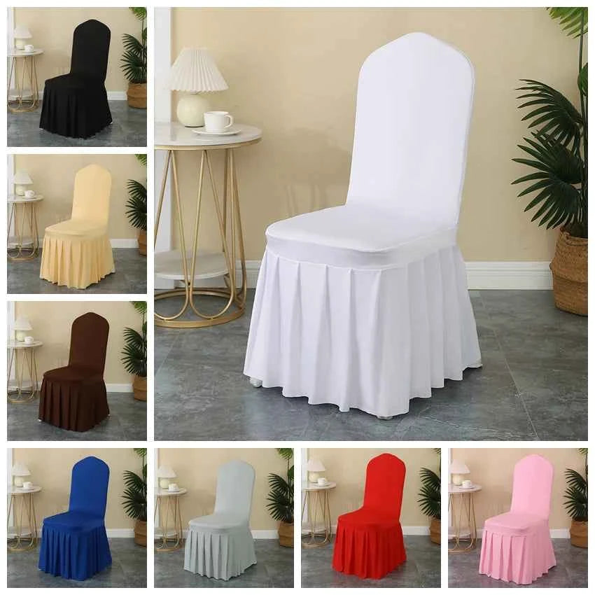 50/100pcs Pleated Skirt Spandex Chair Cover. Hotel Banquet, Party Events, Wedding Decoration. Dining Room Seat Protector Covers