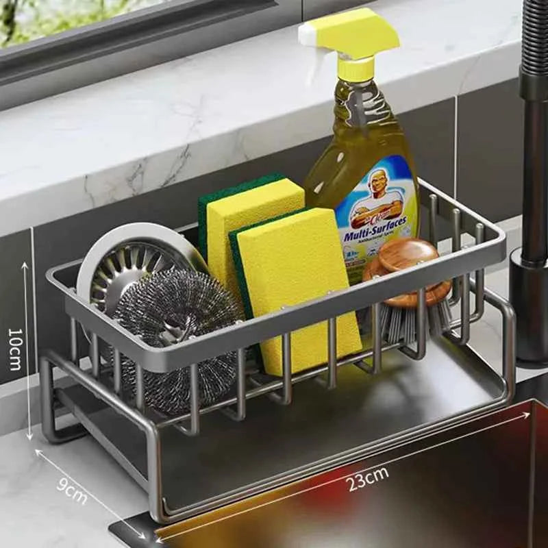 Kitchen Sink Organizer Carbon Steel with Tilted Water Tray Storage Rack for Sponge Brush 23×9×10cm