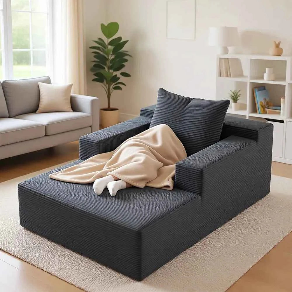 45" Chaise Lounge Chair Indoor, Corduroy Deep Seat. Sleeper Couch for Bedroom, Living Room, and Movie Room | Ready to Use