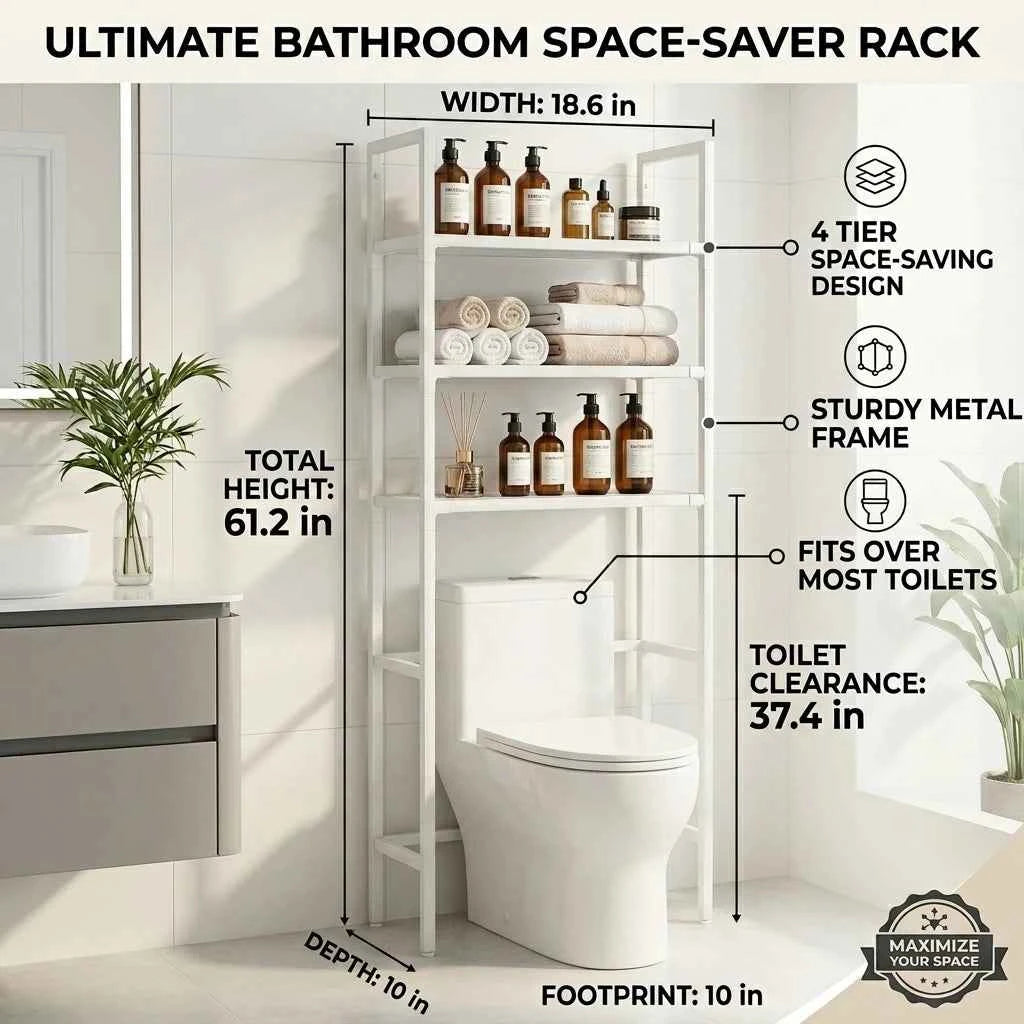 Bathroom Storage Rack Over The Toilet. Shelf Multilayer Space Saver Organizer Multi-Functional Wall Hanging Toilet Storage Rack