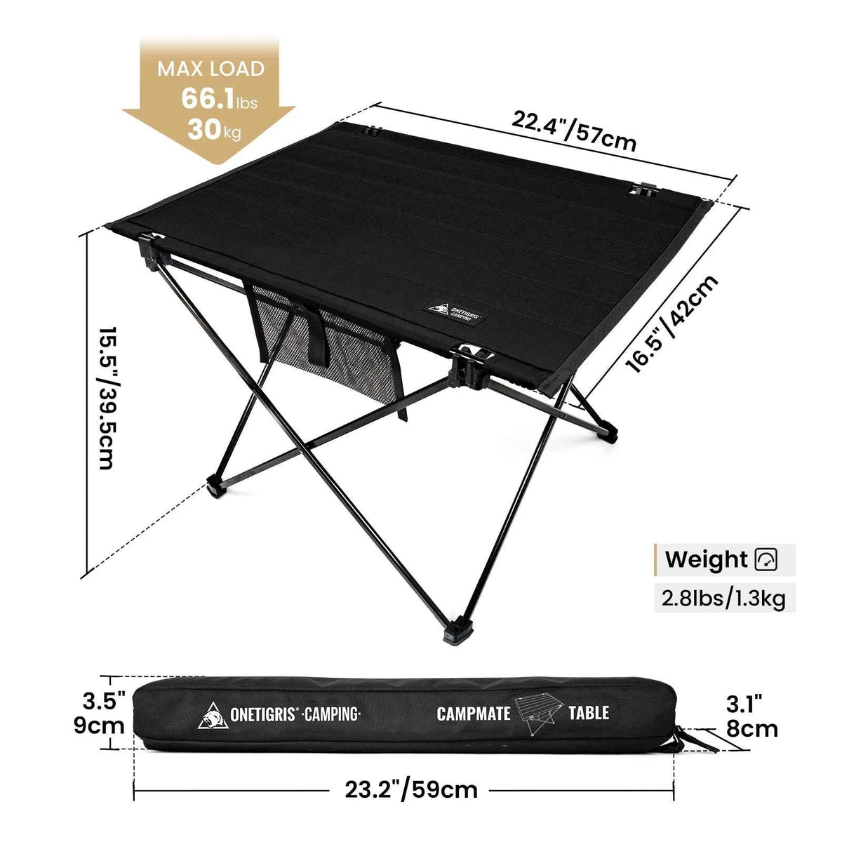 ONETIGRIS Foldable  Lightweight Portable Table, Sturdy & Quick Setup, Holds Up to 66 lbs, Perfect for Camping, Hiking, Backpacking, Picnic, Beach, Travel