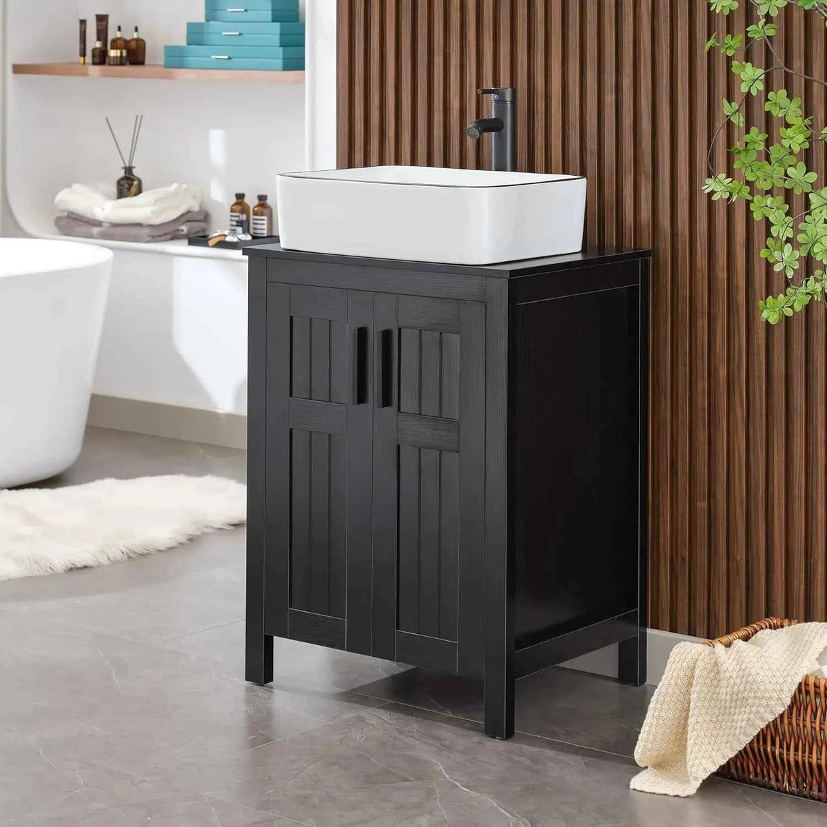 Black 24" Bathroom Vanity with Sink Combo,Modern Vanity with Vessel Sink,Stylish Bathroom Vanity Cabinet,Grooved, Customized