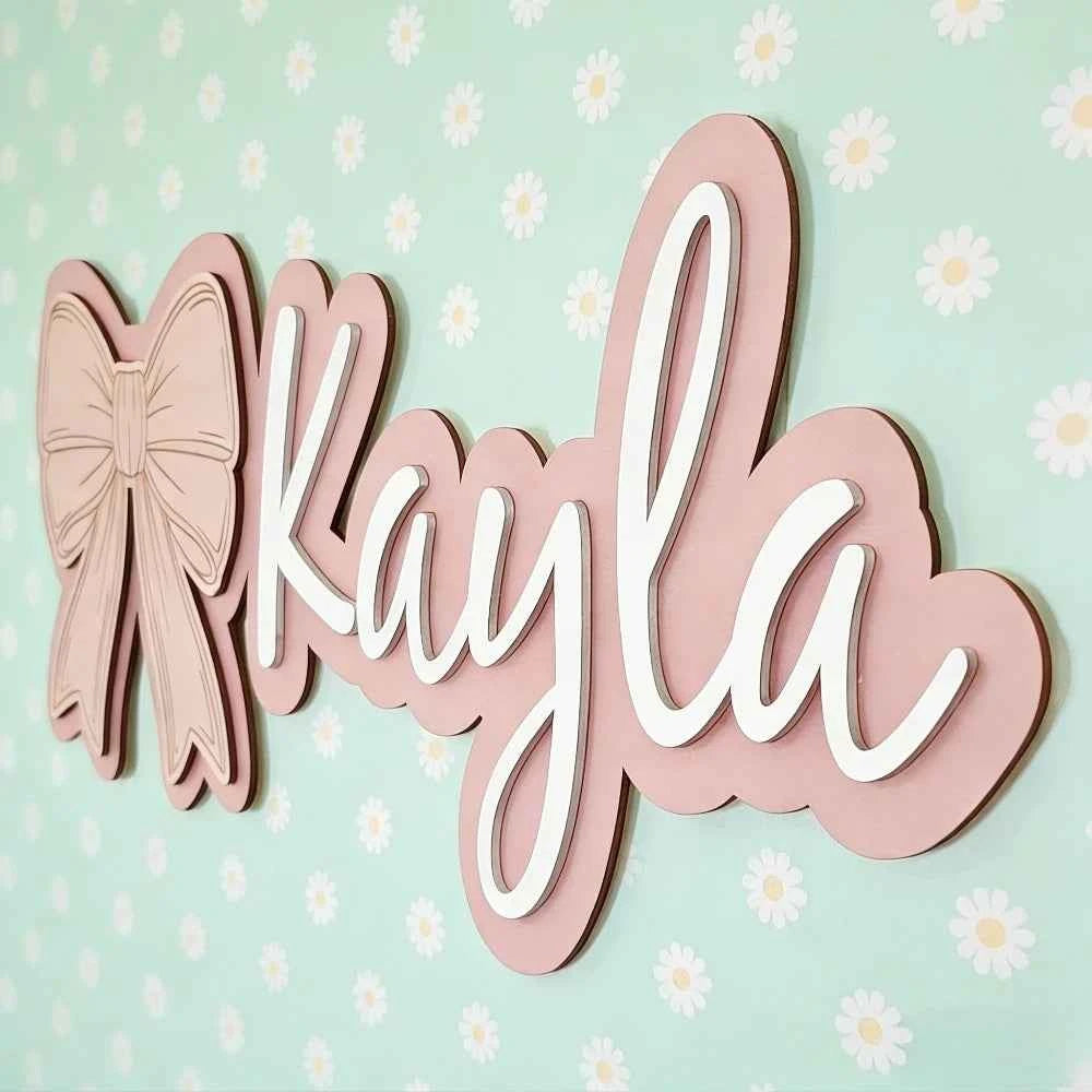 Customizable Bow-Shaped Wooden Wall Plaque. Baby Nursery Sign with Name And Date Personalized. Housewarming Gift. Durable. For more Occasions.