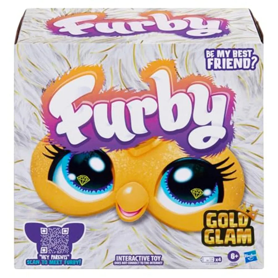 Interactive plush toy for kids 6+,  with gold glam fur ,white voice-activated with English and Furbish speech