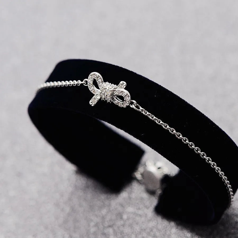 Buy One Get One Free S925 Sterling Silver Full Diamond Silver Bow Drawstring Bracelet for Women, Charm Bracelet