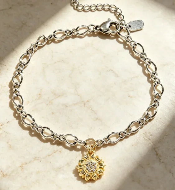 S925 Sterling Silver Vintage Oxidized Charm Bracelet for Women, Sunflower, Texas Map, Spicy Chili, Heart, Rabbit, & Cross  Enamel Charms, Retro Fashion Silver Jewelry, Ideal Gift for Ladies