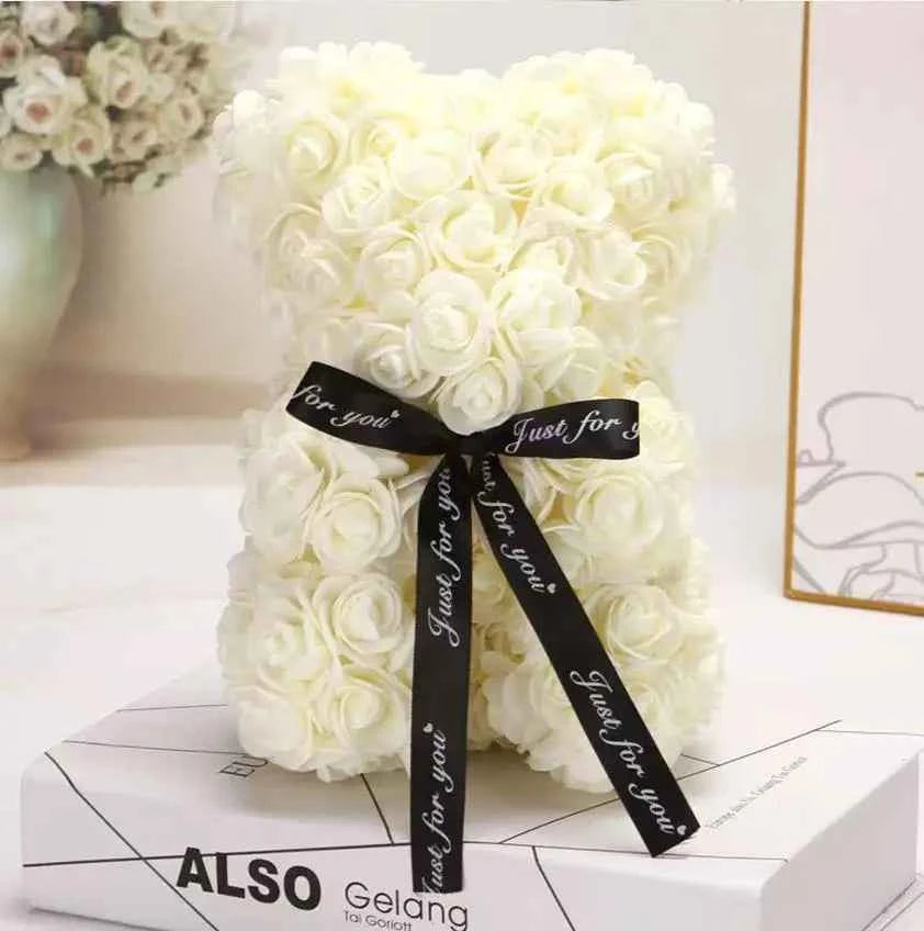 25cm Artificial Teddy Rose Flower Bear with Box. Romantic Valentines Day Gift, Girlfriend,  Anniversary, Wedding Party, Supplies
