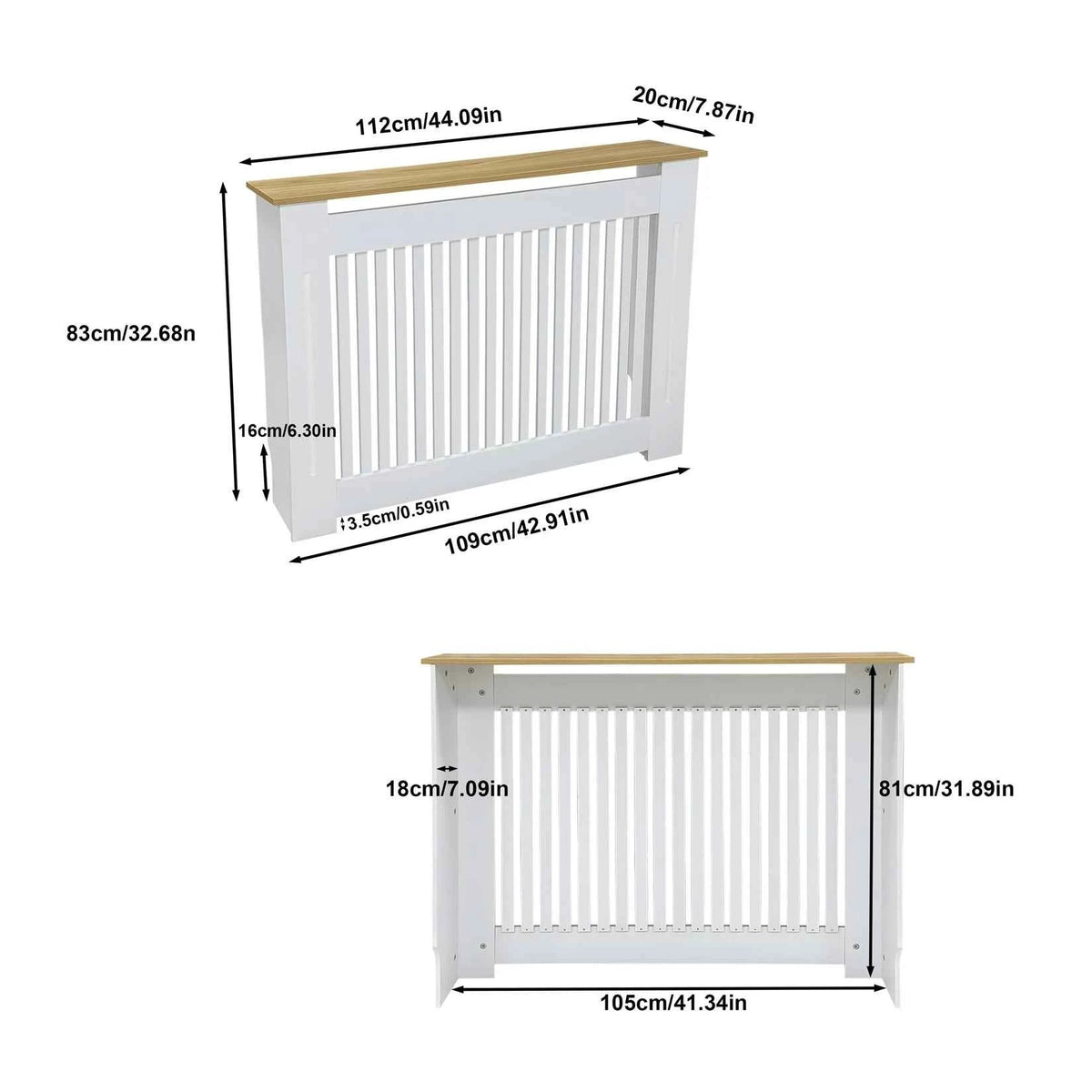 Modern Radiator Cover.  Decorative Heater Protector. Wall Vertical Slat Grill Shelf with MDF Wood Top