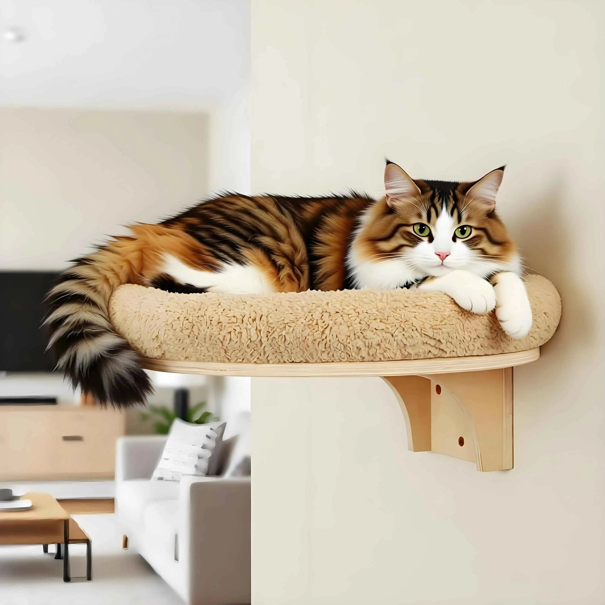 Cat Wall Mounted Solid Wooden Furniture & Climbing Ladder and Cat Hammock with Scratching Post for Activity Indoor Cats Perches
