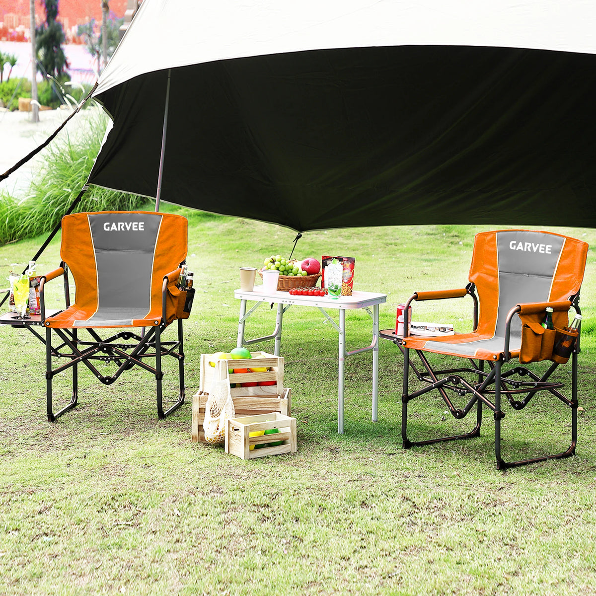 Camping Chairs 2Pack Folding Outdoor Furniture with Side Table, Cup Holder, Pocket & High Back – 400 lbs Support – Portable for Lawn, Beach, Picnic, Fishing – Comfortable Armrests