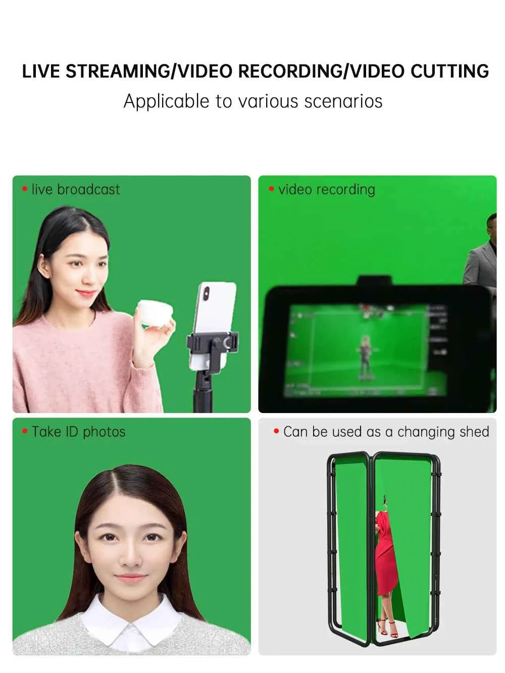 SH Green Screen, 2.4X4M. Collapsible Chroma Key Backdrop. Wrinkle-Resistant Fabric. Ultra-Quick Setup.