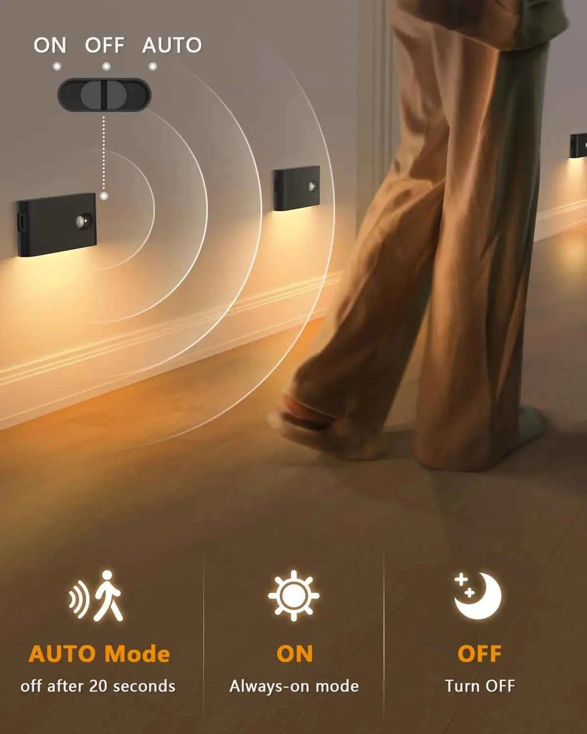 WILLED Motion Sensor, Wireless Indoor Stair Lights. Battery Rechargeable Night Lights for Stairway, Hallway, Kitchen ,Cabinet, Bedroom