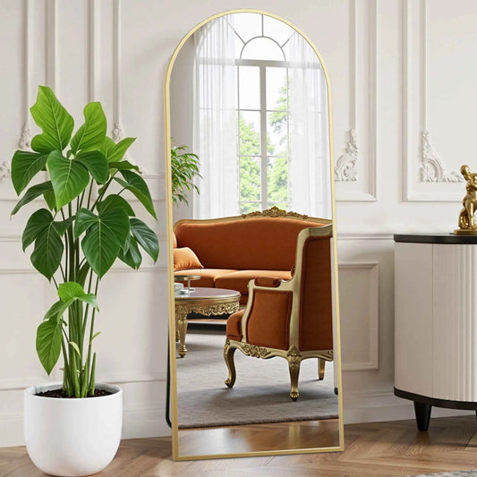JHK Full Length Mirror with Stand., Tempered Glass, Aluminum Frame for Hanging or Leaning. Full Body.