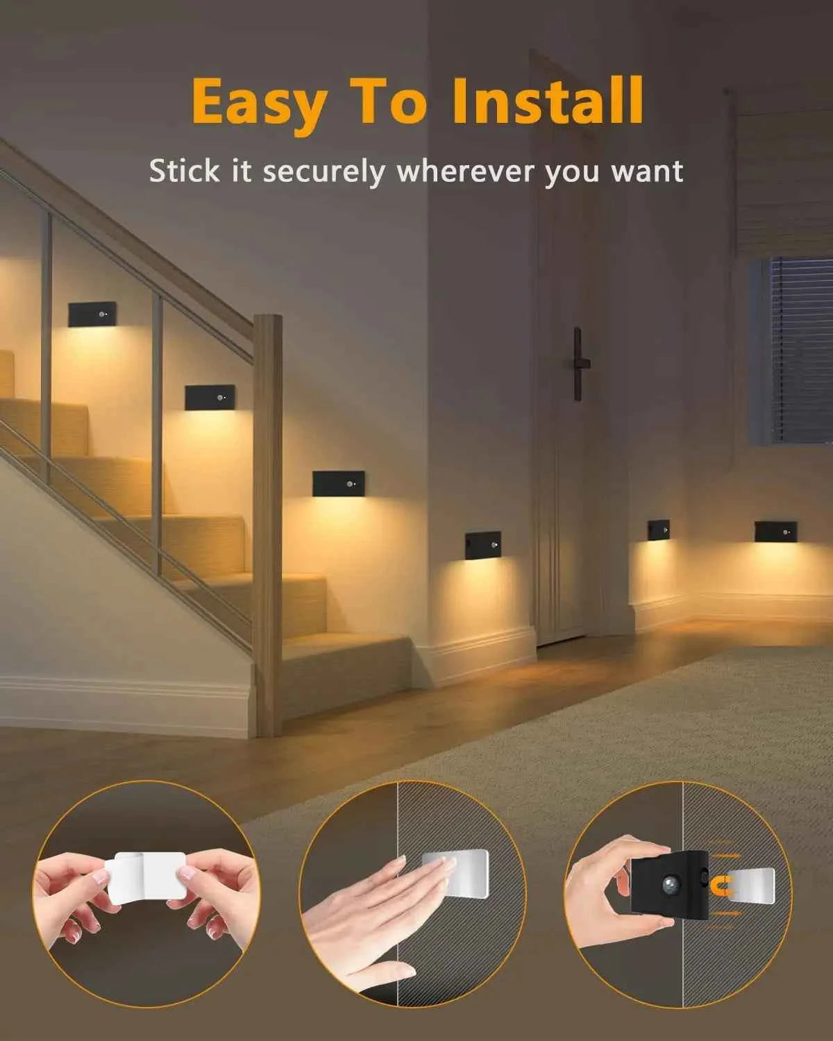 WILLED Motion Sensor, Wireless Indoor Stair Lights. Battery Rechargeable Night Lights for Stairway, Hallway, Kitchen ,Cabinet, Bedroom