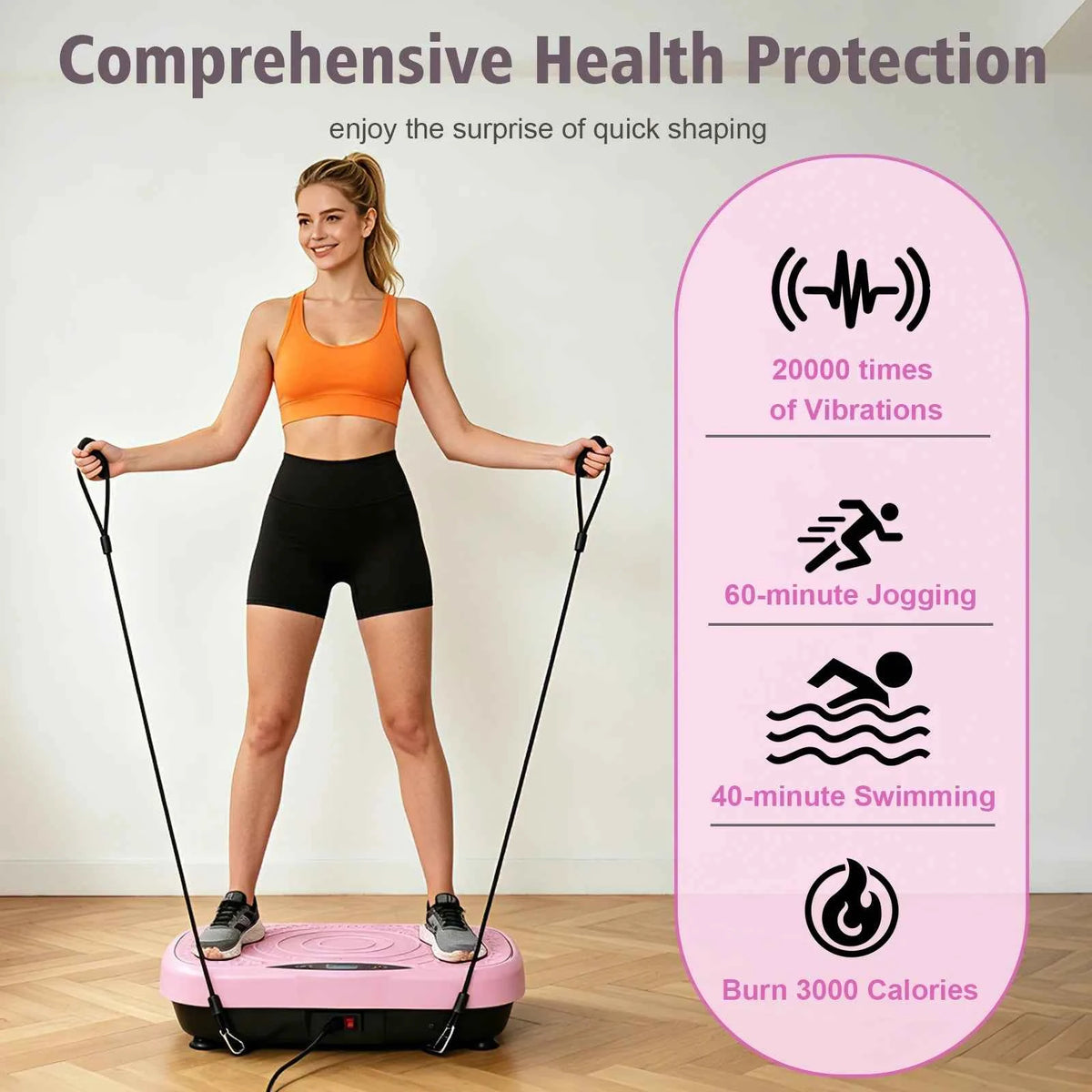 Portable Vibration  Exercise Machine for Whole Body Workout  with Bluetooth. Resistance Bands 5 Yoga Straps, 10 Auto, 200 Manual Speed Settings for Weight Loss & Shaping