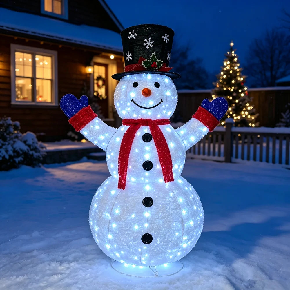 3D Christmas Collapsible Snowman,  200 LED with Cool White Light for Christmas, Indoor, Outdoor Décoration