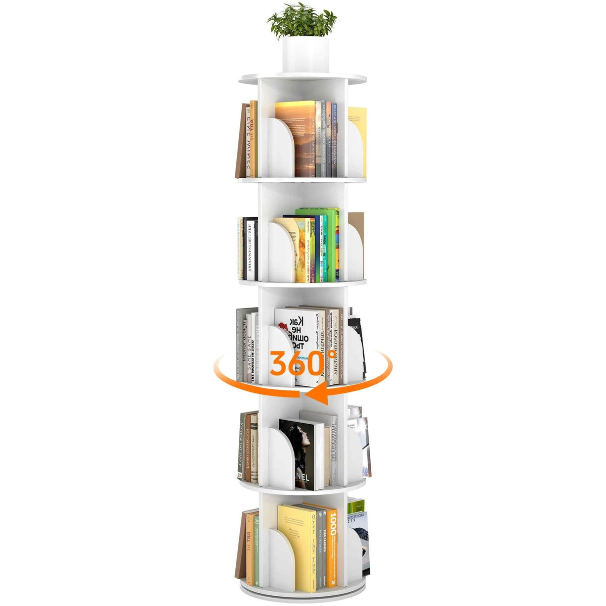 Rotating 3-Tier Bookshelf, 360° Spinning Corner Bookcase with Lazy Susan, White.  Space Saving Organizer. Adults & Kids, 15.75" Diameter