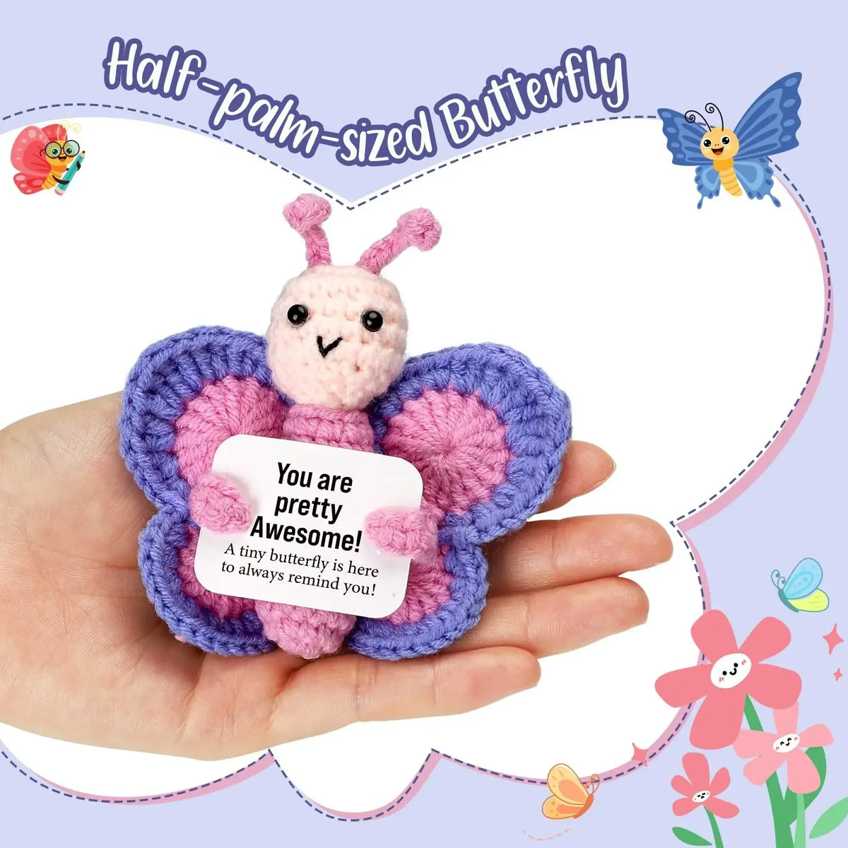 1pc A Positive And Uplifting Crocheted Butterfly Gift, Amigurumi Gift, A Mini Handmade Emotional Support Toy Doll That Relieves Anxiety And Stress. A Loving Gift.
