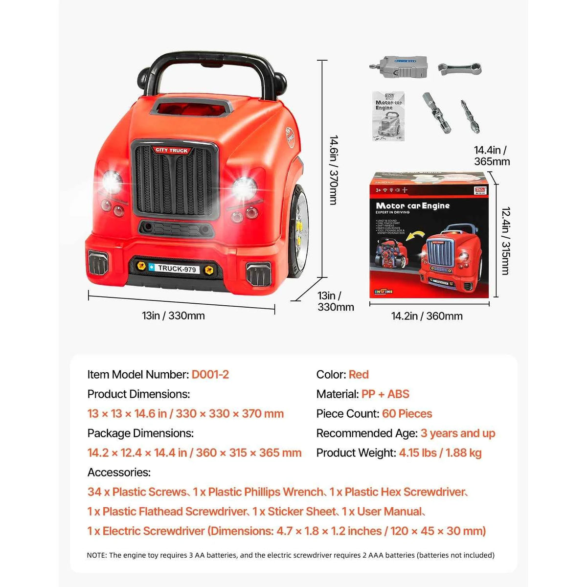 SucceBuy 60 Pcs Kids Mechanic Car Repair Set with Removable Parts & Horn. Workshop Set Engine Toy for Toddler & Children