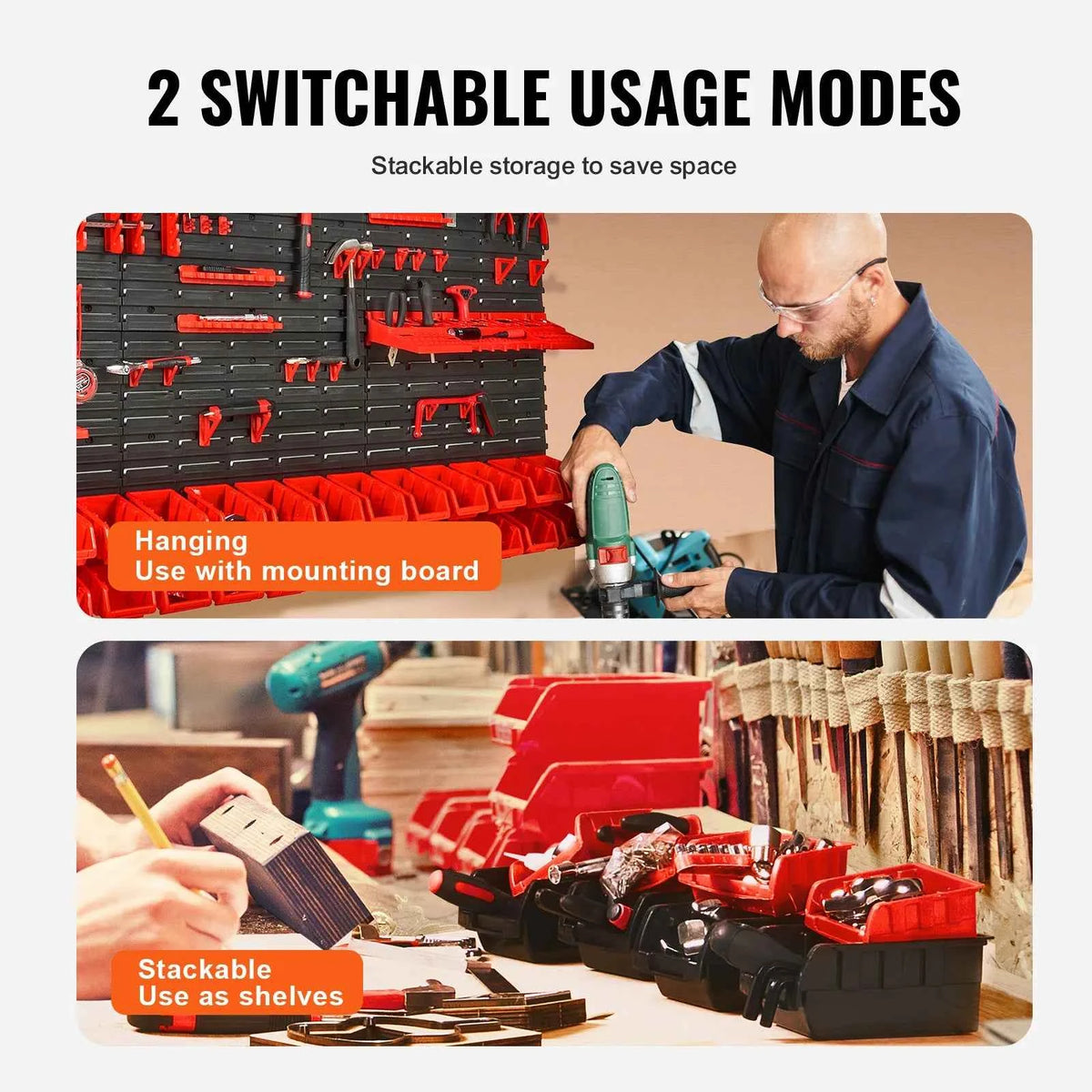 Wall Mounted Storage Bins 30/48Bin Parts Rack Organizer.  Wall Panels, Hooks, Plastic Shop Tool for Screw and Nails