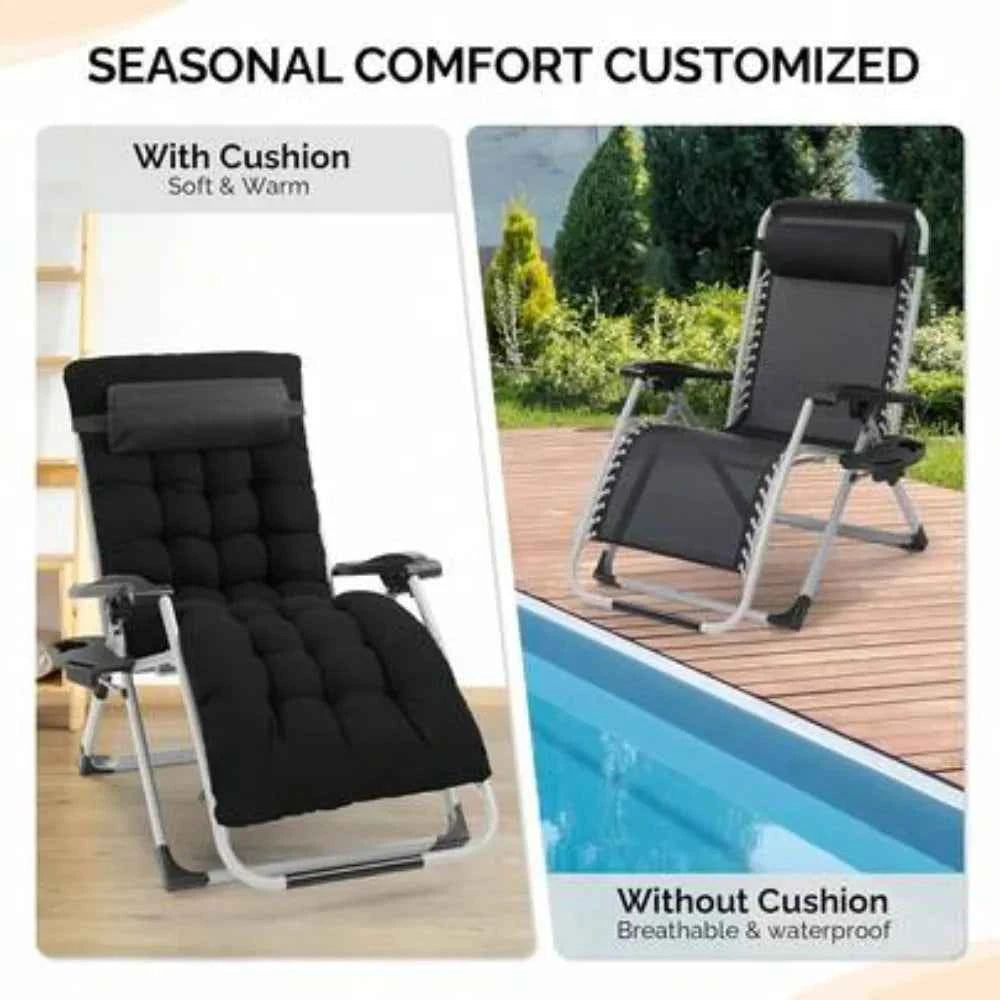 Zero Gravity Chair with Removable Cushion and Cup Holder. Padded  Portable Folding Lounge Chair with Headrest. Locking Positions. Adjustable Reclining for Adults. Heavy Duty Support Indoor & Outdoor Use