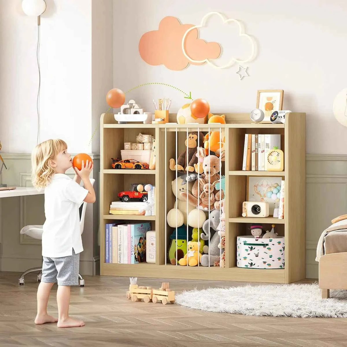 6-Cube Kids Toy Organizer 2-in-1, Stuffed Animal Storage Shelf with Rounded Corners & Anti-Tip, Playroom Bedroom Shelf Unit, Stackable Nursery Storage