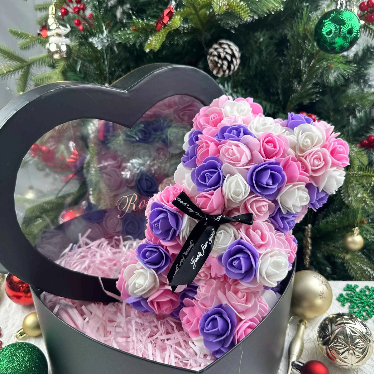 25cm Artificial Teddy Rose Flower Bear with Box. Romantic Valentines Day Gift, Girlfriend,  Anniversary, Wedding Party, Supplies