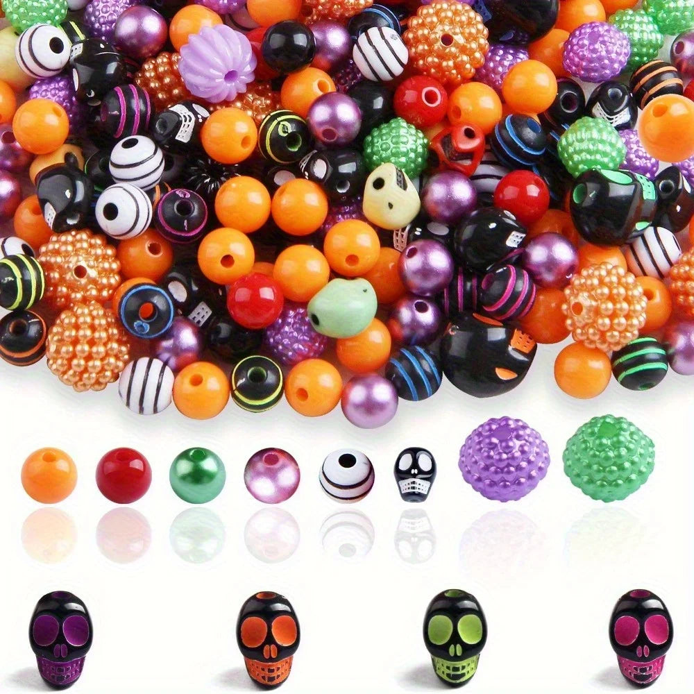 1box Halloween Beads Kits. Skull, Pumpkin, Acrylic Charms Beads for Jewelry Making. DIY Bracelet, Necklace. Handmade Accessories