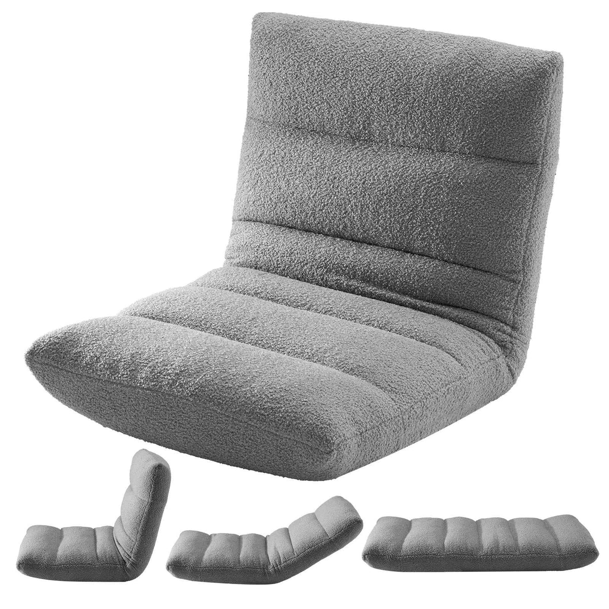 JHK Folding Floor Chair with Back Support Adjustable 14-Position Floor Seating with Comfy Teddy Velvet