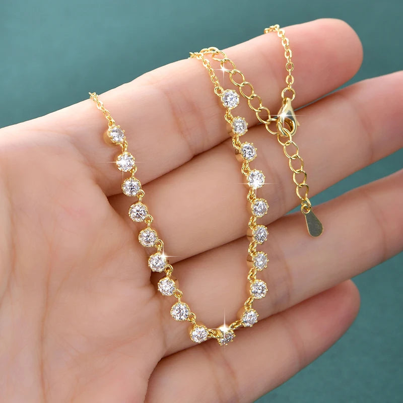 OXTAO 14K Gold Filled 3mm Moissanite Bubble-Style Necklace with Certified Smile Charm Necklace for Women